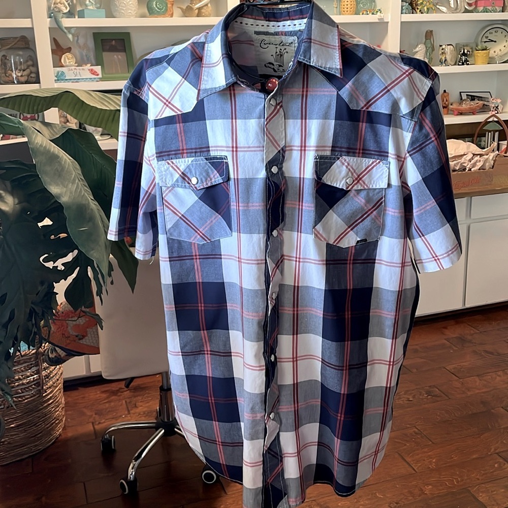 ‼️‼️‼️BOGOHO ‼️‼️‼️Coastal Brand Pearl Snap Short Sleeve Plaid Shirt-XL